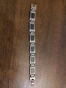 Stainless Steel Men's Women's Link Bracelet Silver and Black 7 Inches - Picture 1 of 5