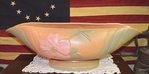 HUGE 17.5" ANTIQUE Weller Pink Wild Rose Pottery CONSOLE Planter Bowl ORG LABEL - Picture 1 of 7