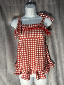 Rare Editions Little Girls Gingham Ruffle Dress Off The Shoulder Red Size 5 - Picture 1 of 2