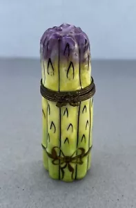 LIMOGES HAND PAINTED ASPARAGUS TRINKET BOX PORCELAIN FRANCE SIGNED 3 1/2 “ - Picture 1 of 10