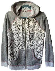 JOLT Hoodie Size Medium Gray Body White Lace Pink Stitching 18”wide 24” long SPC - Picture 1 of 5