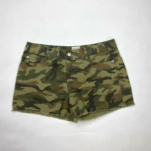 Haute Hippie Jean Camo Shorts Cotton Button Fly Raw Hem Pockets Green Women 27 - Picture 1 of 8