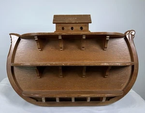 Vintage 80er Arche Noah Schmuckständer Holzregal Wandbehang religiös Boot - Bild 1 von 12