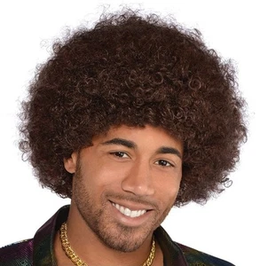 Afro Wig 70s Perm Disco Hippie Halloween Accessory Adult Amscan 840344 Brown NIP - Picture 1 of 7