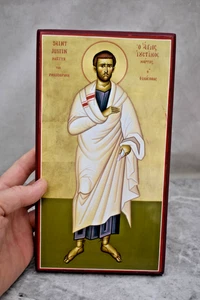 Older Icon Print of St. Justin, Martyr, Laminated on Wood (CU764) chalice co - Picture 1 of 10