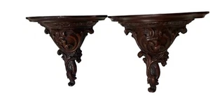 Paar 2 Syrakus Syroco Holz Wandleuchter Regal dunkel handgeschnitzt Optik Florentiner   - Bild 1 von 8