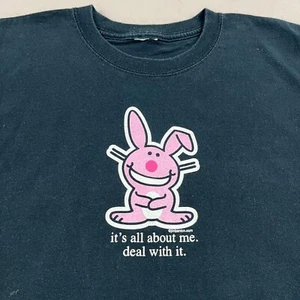 Camiseta negra vintage años 00 Jim Benton Happy Bunny camiseta emo gótica XL - Imagen 1 de 13