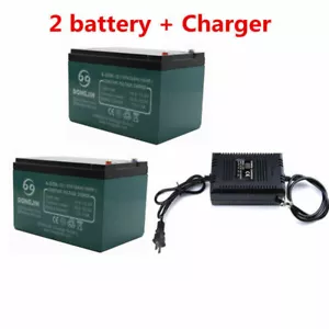 2pc 12V 12Ah 6-DZM-12 Battery + Charger for 24v Scooter Go Kart ATV Quad E Bike - Picture 1 of 7