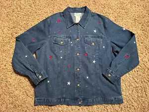 QUACKER FACTORY Women’s Embroidered Star & Rhinestone Blue Denim Jacket Size L - Picture 1 of 8