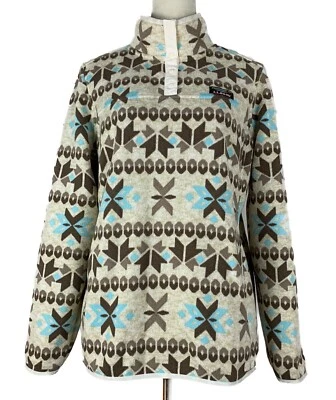 LL Bean Sweater Fleece Pullover 1/4 Snap Aztec Fair Isle Womens L Multicolor - Image 1 of 4