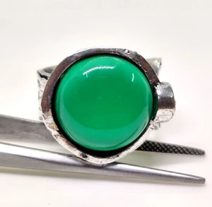 Natural Lovely Green Chalcedony Round Cab Gemstone Fashion Jewelry Ring Size-Adj - Picture 1 of 9