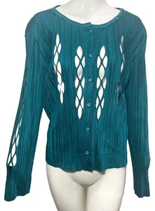 $525 Issey Miyake Fete Women’s Cardigan Turquoise Size M Very Good Condition - Picture 1 of 5