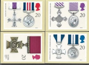 GALLANTRY MILITARY MEDALS SET OF 5 POSTCARDS ROYAL MAIL 1990 MINT - Picture 1 of 3