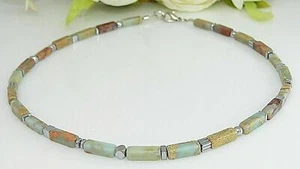 Halskette Schmuck-Edelstein Impression Jaspis Terakotta Aqua marmor Hämatit 226f - Bild 1 von 12