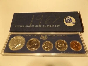 1967 UNITED STATES SPECIAL MINT SETS, 5 COIN SET, UNCIRCULATED 40% SILVER P MINT - Picture 1 of 4