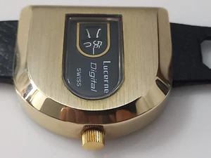 NOS 1960-70'S SWISS LUCERNE DIGITAL JUMP HOUR MANUAL WATCH + SWISS RUBBER STRAP - Picture 1 of 16
