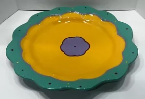 Cyclamen Pottery 15½" Ceramic Turquoise Purple Dark Red Round Tray/Shallow Bowl - Picture 1 of 3