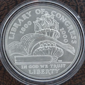 2000-P Library of Congress Silver Dollar Unc US Mint $1 Commemorative - Picture 1 of 2