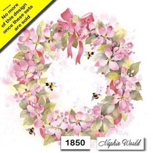 (1850) DOS servilletas artesanales artísticas decoupage de papel para almuerzo - GUIRNALDA ROSA ABEJAS PRIMAVERALES - Imagen 1 de 4