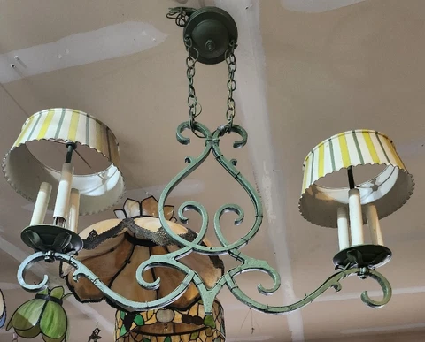 Vintage 6 Light Toleware Metal Chandelier Ceiling Light Cast IRON Cover