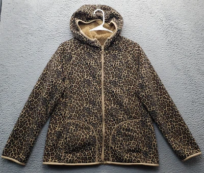 Covington Fleece Jacket Women's M Multi Leopard Print Reversible Hooded Full Zip - Image 1 of 4