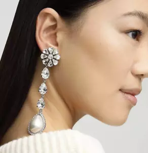 Pendientes colgantes ricos de perlas de cristal grandes diseño de novia declaración moda - Imagen 1 de 2