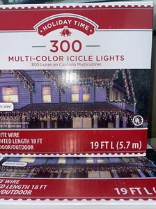 Christmas lights 300 Multi-Color Icicle Lights White Wire 18 FT Holiday Time - Picture 1 of 3