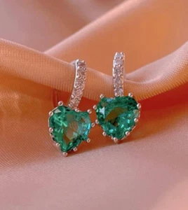 Paraiba White Gold Filled Heart Earring-Paraiba Drop Earring-Heart Earings - Picture 1 of 10
