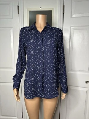 Blusa Mossimo Mediana Azul Marino Blanco Manga Larga Fluida Poliéster Abotonada Foto 1 de 4