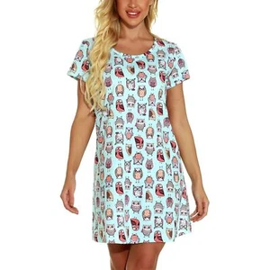 Women Cartoon Nightgown Short Sleeve Crew neck Soft Cute Sleeping Pajamas Dress - Picture 1 of 67