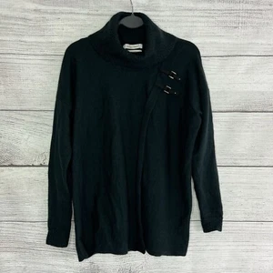 Ellen Tracy Women Cardigan Sweater Extra Fine Merino Wool Cowl Neck Dark Green L - Picture 1 of 9