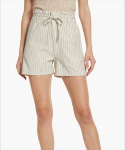 Rag & Bone Striped Paperbag Tie Shorts Womens 30 Natural Beige High Rise Casual - Picture 1 of 9
