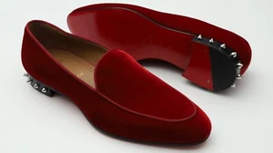 Christian Louboutin 'Marquees' Mens Spike Loafers Size 42/ US 9 in Red - Picture 1 of 23