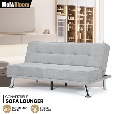 Gray Soft Convertible Futon Sofa Fabric Loveseat Foldable Sofa Bed Living Room - Image 1 of 4