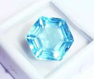 Blue Aquamarine Loose Gemstone 12.10 Ct Certified Hexagon Cut Ring Size - Picture 1 of 7