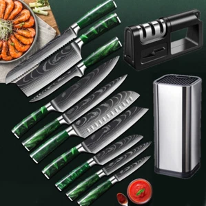 Set coltelli da cucina 12 pezzi modello damascato giapponese coltelli da chef cleaver con fodero - Foto 1 di 27