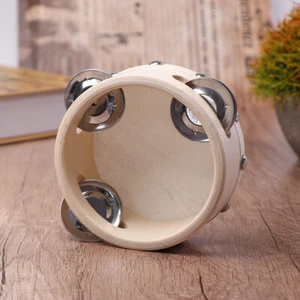 4 Inch Hand Held Tambourine With Metal Single Row Jingles Sheepskin Drum _aa - Picture 1 of 12