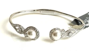Danori Silver-Tone Imitation Pearl Cubic Zirconia Maeva Hinge Bracelet NEW $85 - Picture 1 of 8