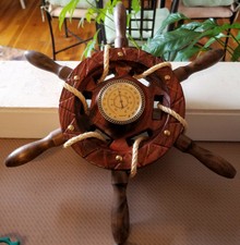 KOLNBINGEN WOOD NAUTICAL SHIP'S WHEEL W/ROPE + CENTER GAUGE MADE IN SPAIN
