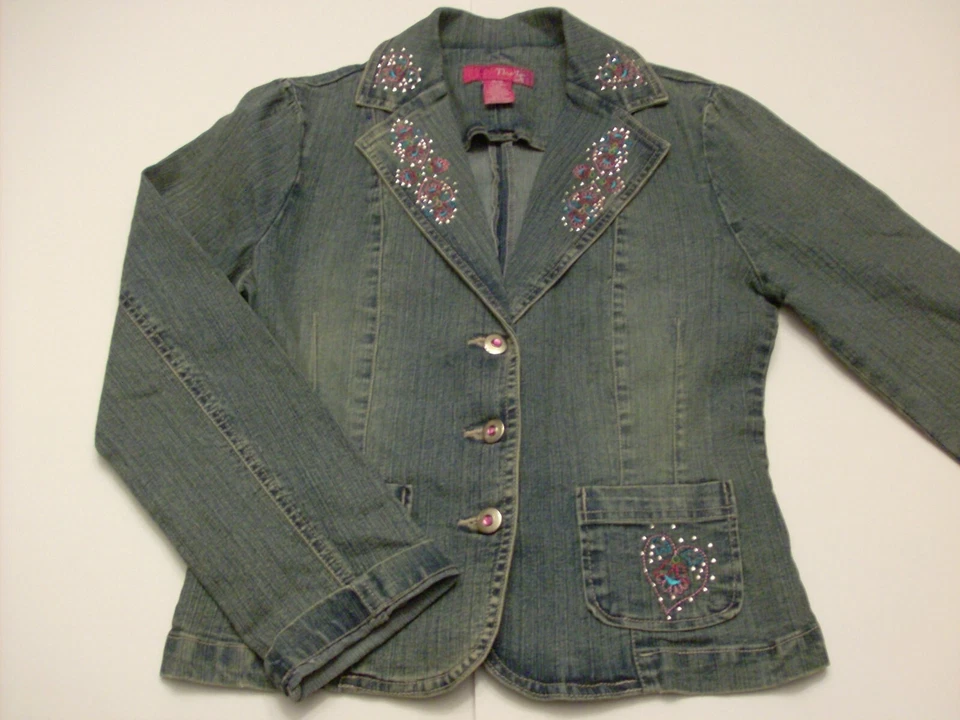 Thalia Sodi девочки вышитый сердце со стразами джинсовая куртка размер 14/16 - Изображение 1 из 4
