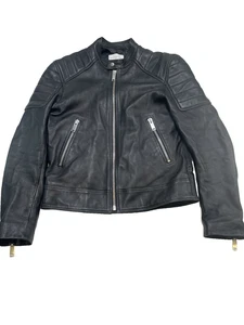 Chaqueta de Motocicleta Sandro Paris Para Hombre Mediana Cuero Negro Bolsillos con Cremallera Motociclista - Imagen 1 de 12