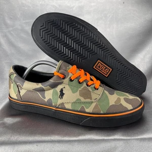 Polo Ralph Lauren Camo Canvas Sneakers Mens 11 Duck Orange Casual Fall Shoes NEW - Picture 1 of 12