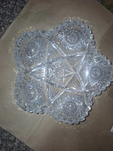 Antique American Brilliant Period Cut Glass 7” Crystal Low Bowl Sawtooth Edge. H - Picture 1 of 3