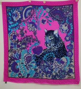 Rodenstock Vintage Silk Scarf Regal Leopard Blue Eyes In Hot Pink Floral Paisley - Picture 1 of 11