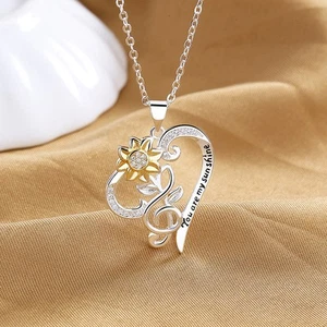 Pastoral Style Sunflower Heart Pendant Necklace – Two-Tone Chain, Trendy Gift fo - Picture 1 of 5