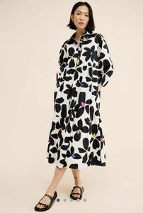 Abito camicia a strati Anthropologie Maeve Bettina taglia S nero bianco stampa floreale - Foto 1 di 10