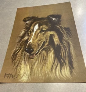 Vtg 1940 Gladys Emerson Cook COLLIE Puppy Dog Best Friend Art Print 12x20” Litho - Picture 1 of 9
