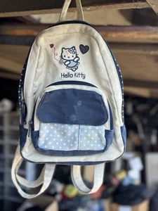 Hello Kitty Mini bestickter Canvas Rucksack 2004 gepunktet 3 Herzen Sanrio - Bild 1 von 2