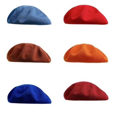 Women Summer Lightweight French Beret Breathable Thin Solid Color Beanie Hat - Image 1 of 4