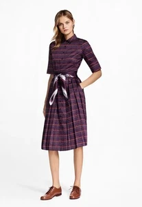 New $198 BROOKS BROTHERS Size 10 M-L Garland Plum Print Poplin Polished Dress - Picture 1 of 11